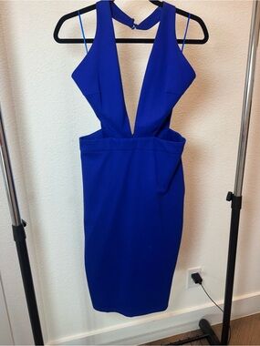 About Us Cobalt Blue Plunge Halter Bodycon Midi Dress Size Small